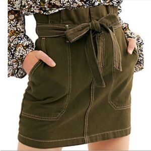 FREE PEOPLE | Splendor the Grass Green Belted Paper Bag Waist Skirt Women’s 0